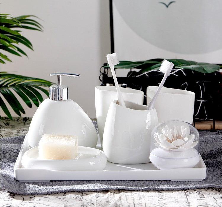 Simple White Porcelain Bathroom Five-piece Bath Bottle Bathroom Toilet Kit - Pacisia