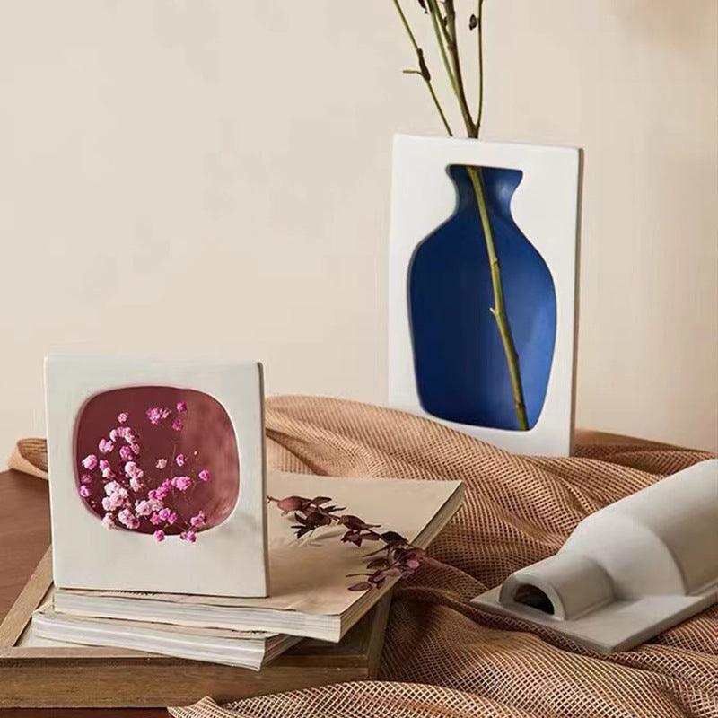 Small Fresh Ceramic Picture Frame Vase Ins Ornaments - Pacisia