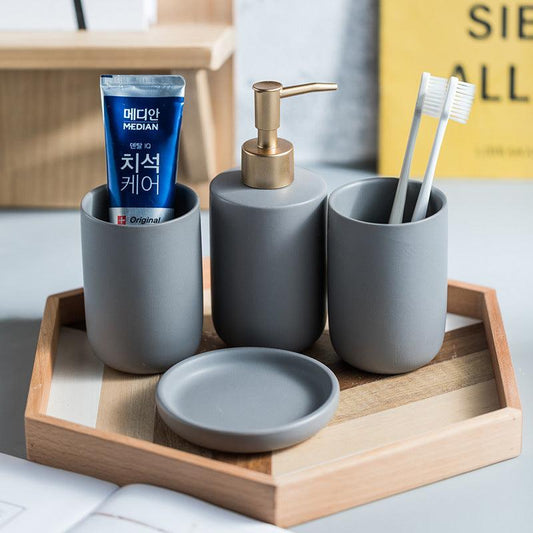 Solid Color Ceramic Bathroom Four-piece Set - Pacisia