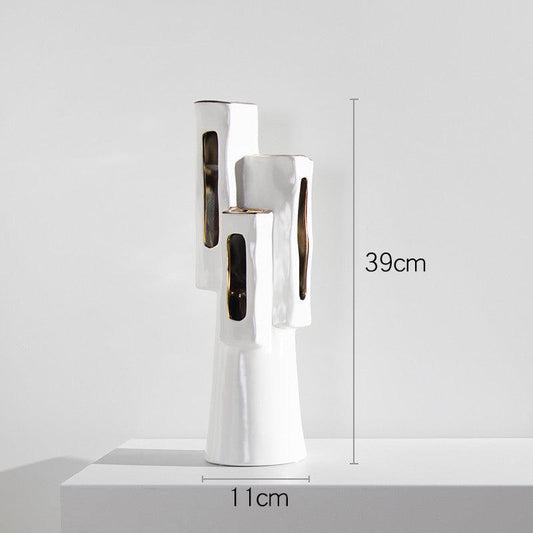 Special-Shaped Long Hole Gilded Vase Ceramic Simple Home Living Room Model Room Hotel Jewelry Decoration - Pacisia