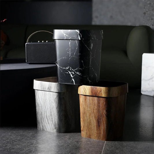 Square Large Capacity Trash Can Mimetic Wood Grain Toilet Paper Basket Household Retro Waste Bins - Pacisia