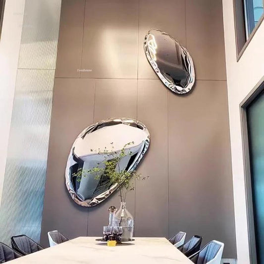 Stainless Steel Water Drop Decorative Mirrors Designer Home Decorative Modern Living Room Round Wall Mirror Decorative Paintings - Pacisia