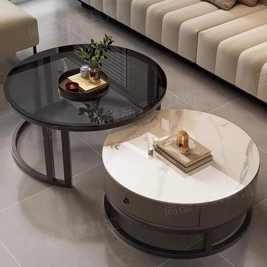 Storage Metal Coffee Table Set Living Room Luxury Modern Coffee Tables Round Minimalist Space Saving Kaffee Tische Decoration - Pacisia