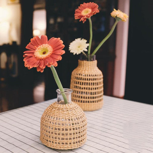 Straw Dried Flower Fragrance Japanese Woven Glass Vase - Pacisia