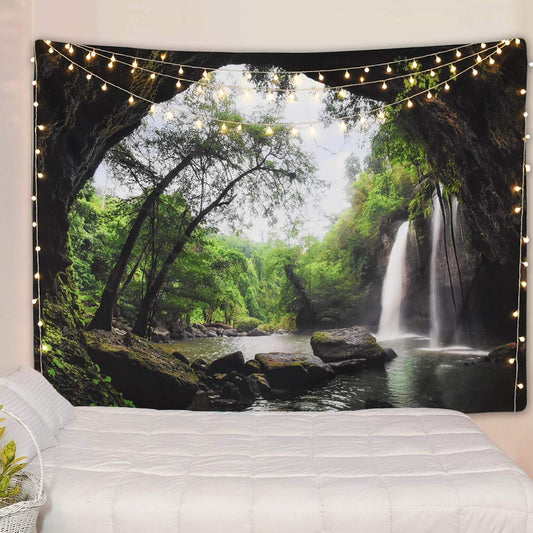 Beautiful Cave Waterfall Print Wall Hippie Tapestry Polyester Fabric Home Decor Wall Hanging Rug Carpets Waterfall - Pacisia