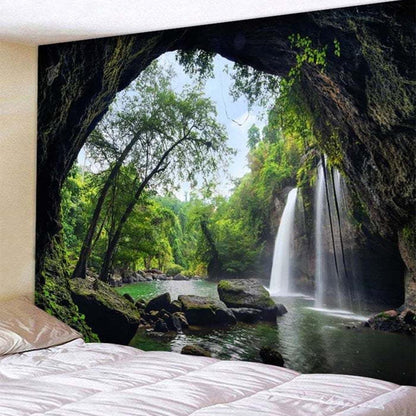 Beautiful Cave Waterfall Print Wall Hippie Tapestry Polyester Fabric Home Decor Wall Hanging Rug Carpets Waterfall - Pacisia