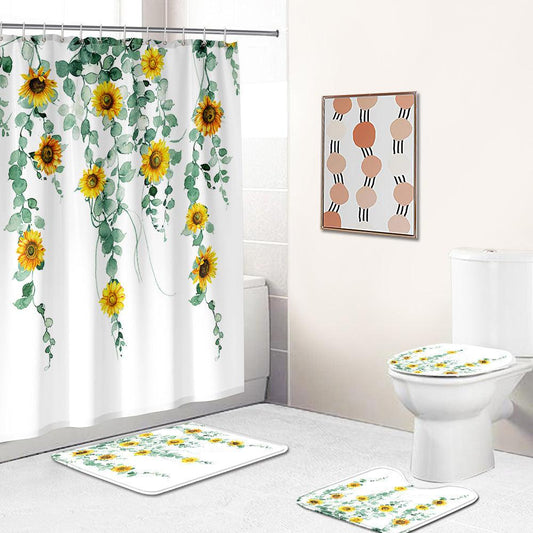 Sunflower Polyester Print Shower Curtain Set - Pacisia