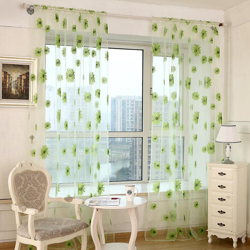 Sunflower Printing Translucent And Breathable Balcony Living Room Curtains And Screens - Pacisia