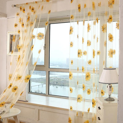 Sunflower Printing Translucent And Breathable Balcony Living Room Curtains And Screens - Pacisia