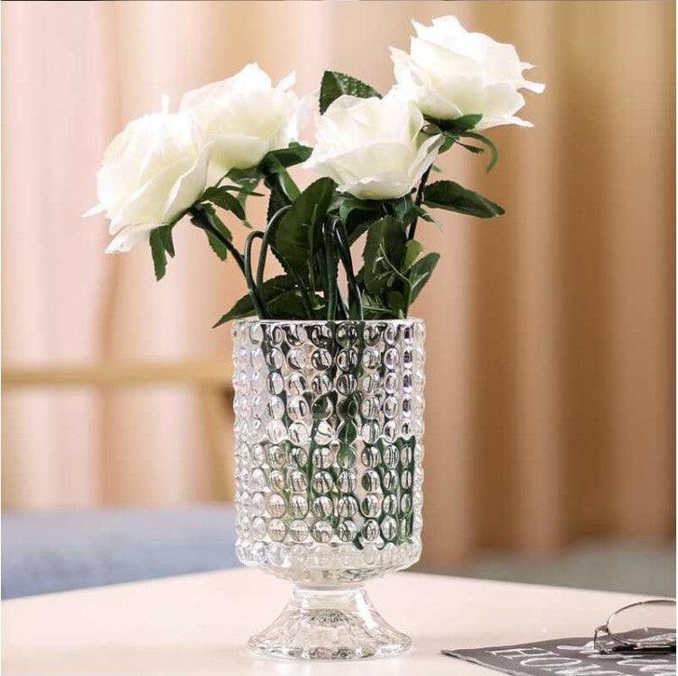 Transparent Relief Glass Vase European High Foot Transparent Flower - Pacisia