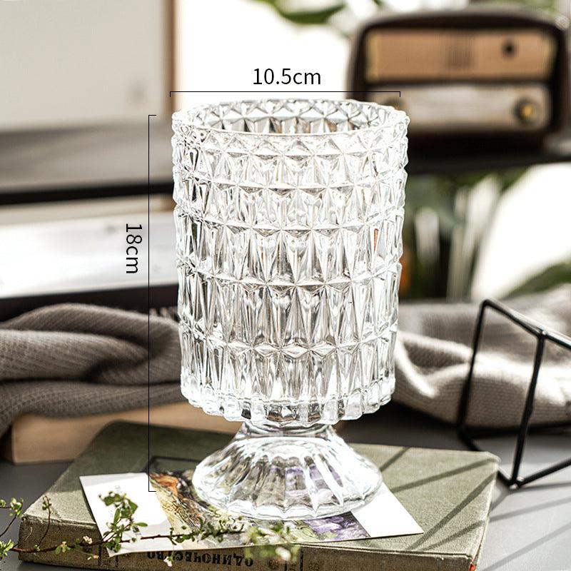 Transparent Relief Glass Vase European High Foot Transparent Flower - Pacisia