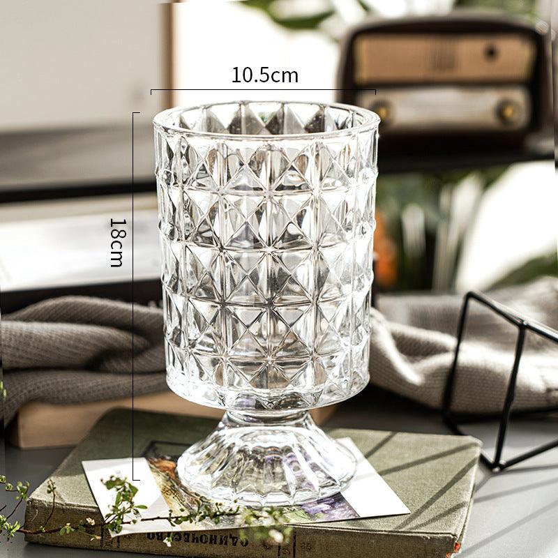 Transparent Relief Glass Vase European High Foot Transparent Flower - Pacisia