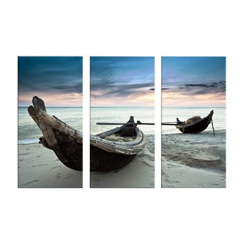 Triple Boat Canvas Painting - Coastal Wall Art Decor for Living Room - Pacisia