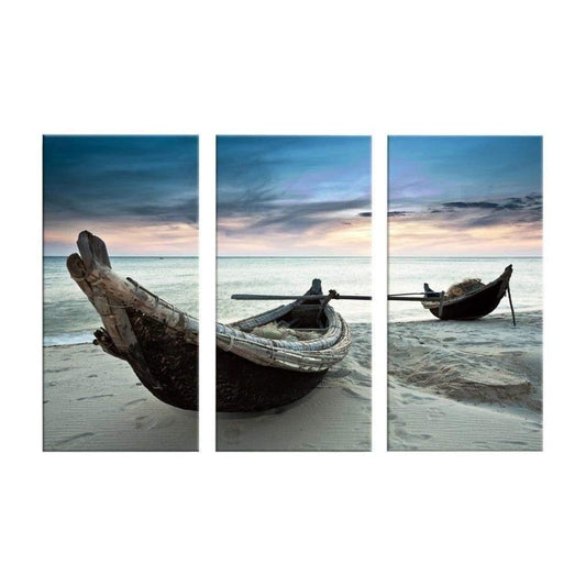Triple Boat Canvas Painting - Coastal Wall Art Decor for Living Room - Pacisia