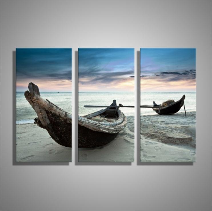Triple Boat Canvas Painting - Coastal Wall Art Decor for Living Room - Pacisia