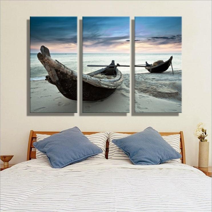 Triple Boat Canvas Painting - Coastal Wall Art Decor for Living Room - Pacisia
