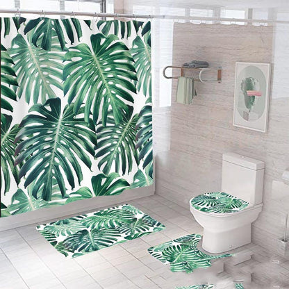 Tropical Rainforest Leaf Code Printed Shower Curtain Waterproof C Plastic Hook - Pacisia