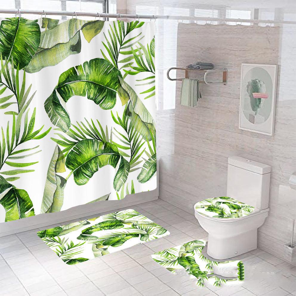 Tropical Rainforest Leaf Code Printed Shower Curtain Waterproof C Plastic Hook - Pacisia