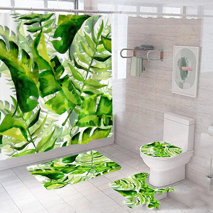 Tropical Rainforest Leaf Code Printed Shower Curtain Waterproof C Plastic Hook - Pacisia