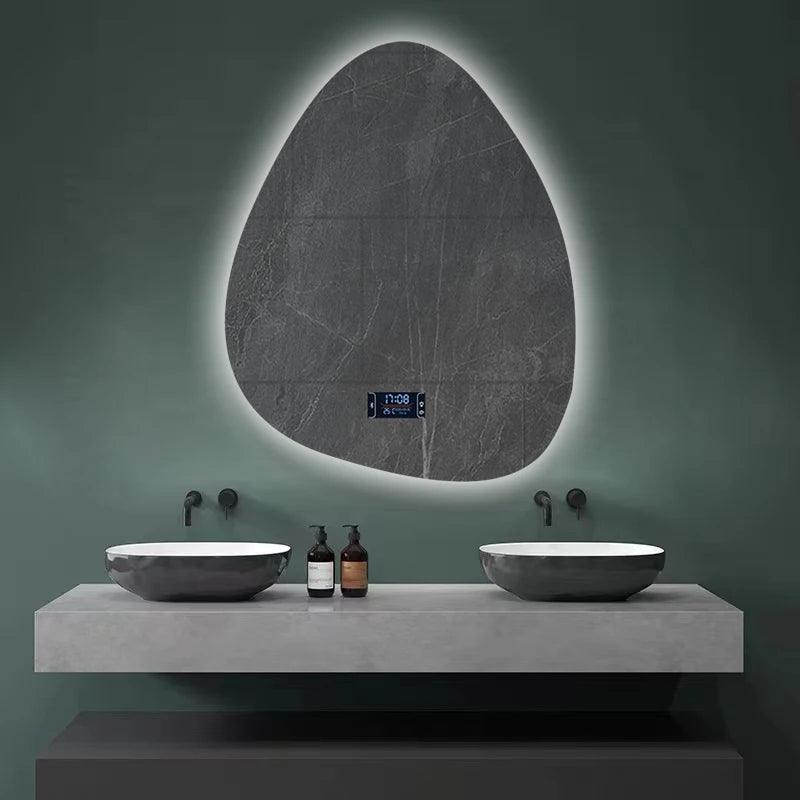Upright Irregular Bathroom Mirror Smart 3 Color Adjustable LED Multifunction LIght With Bluetooth Speaker For Hotel Cloakroom - Pacisia