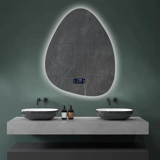 Upright Irregular Bathroom Mirror Smart 3 Color Adjustable LED Multifunction LIght With Bluetooth Speaker For Hotel Cloakroom - Pacisia