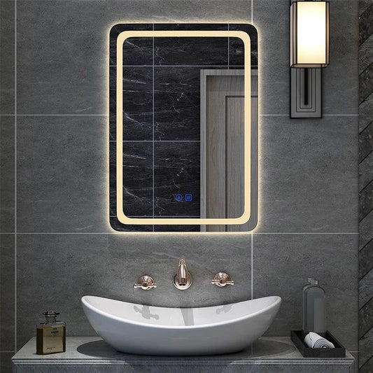 Upright Rectangular Bathroom Mirror Smart 3 Color Adjustable LED Multifunction LIght With Bluetooth Speaker For Hotel Cloakroom - Pacisia