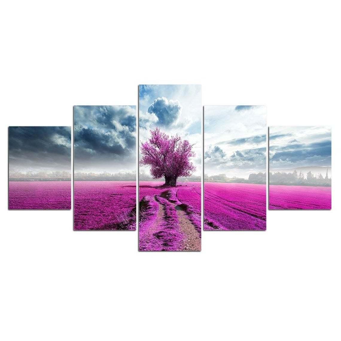 Vibrant Pink Tree Landscape Wall Art - 5-Piece Canvas Painting Set - Pacisia