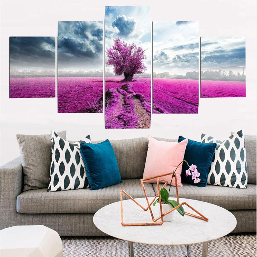 Vibrant Pink Tree Landscape Wall Art - 5-Piece Canvas Painting Set - Pacisia