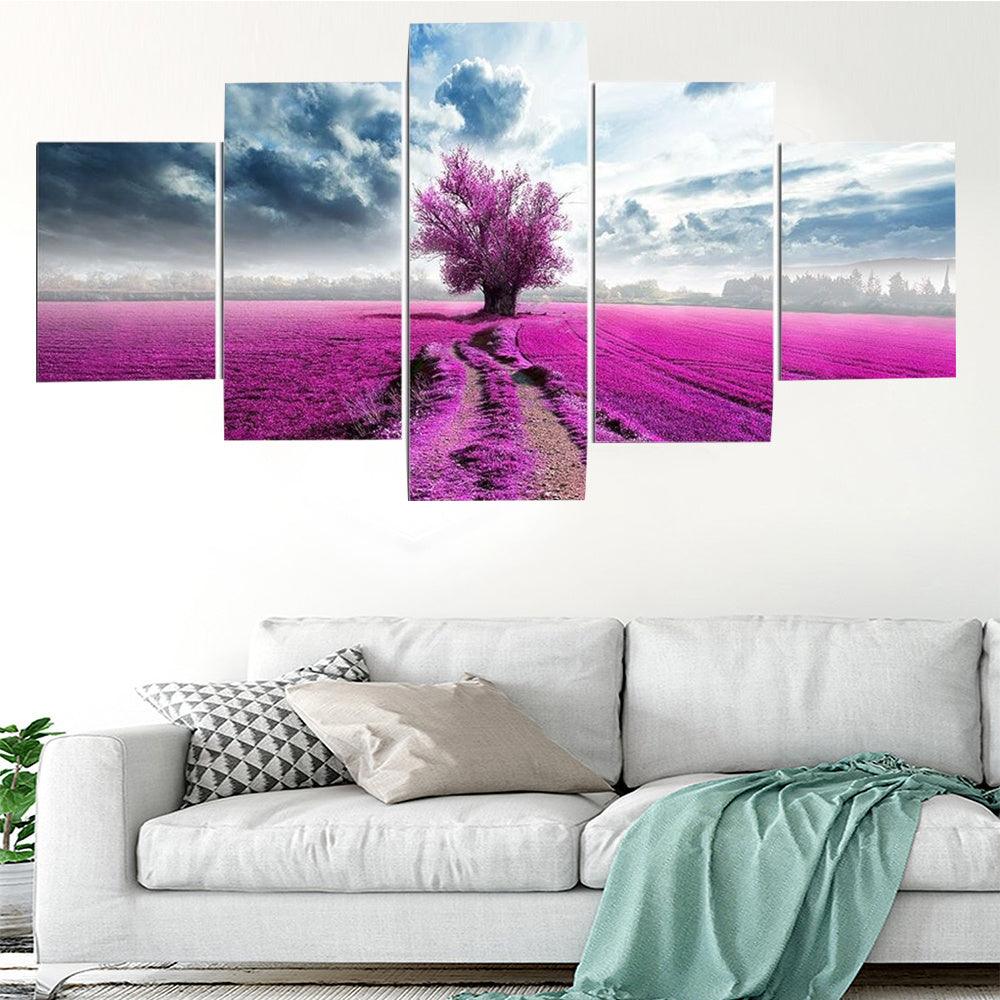 Vibrant Pink Tree Landscape Wall Art - 5-Piece Canvas Painting Set - Pacisia