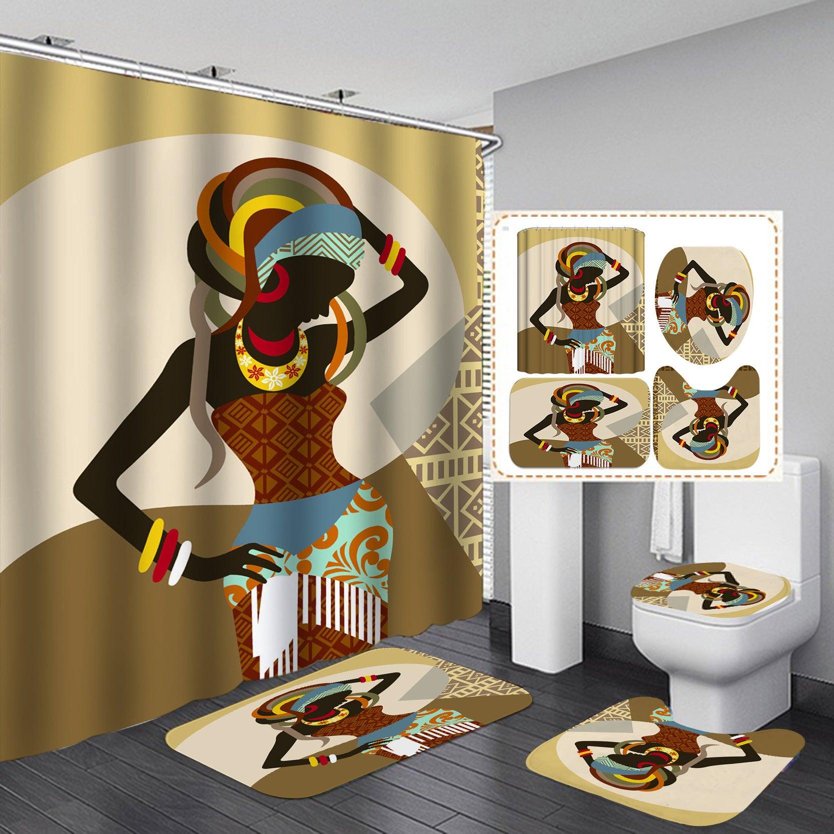 Vintage African Woman Shower Curtain Set Bathroom - Pacisia