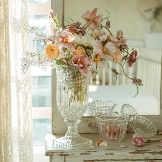 Vintage Embossed Light Luxury Crystal French Transparent Glass Tall Vase - Pacisia