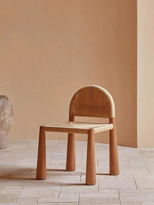 Vintage Solid Rattan Chair Woven Single Seat Minimalist Cream Style Design Model Furniture Dining Chair Backrest - Pacisia