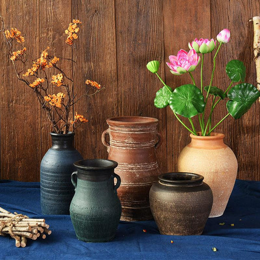 Vintage Vase Florist Earthenware Pot Tile Jar Insert Dried Flowers - Pacisia