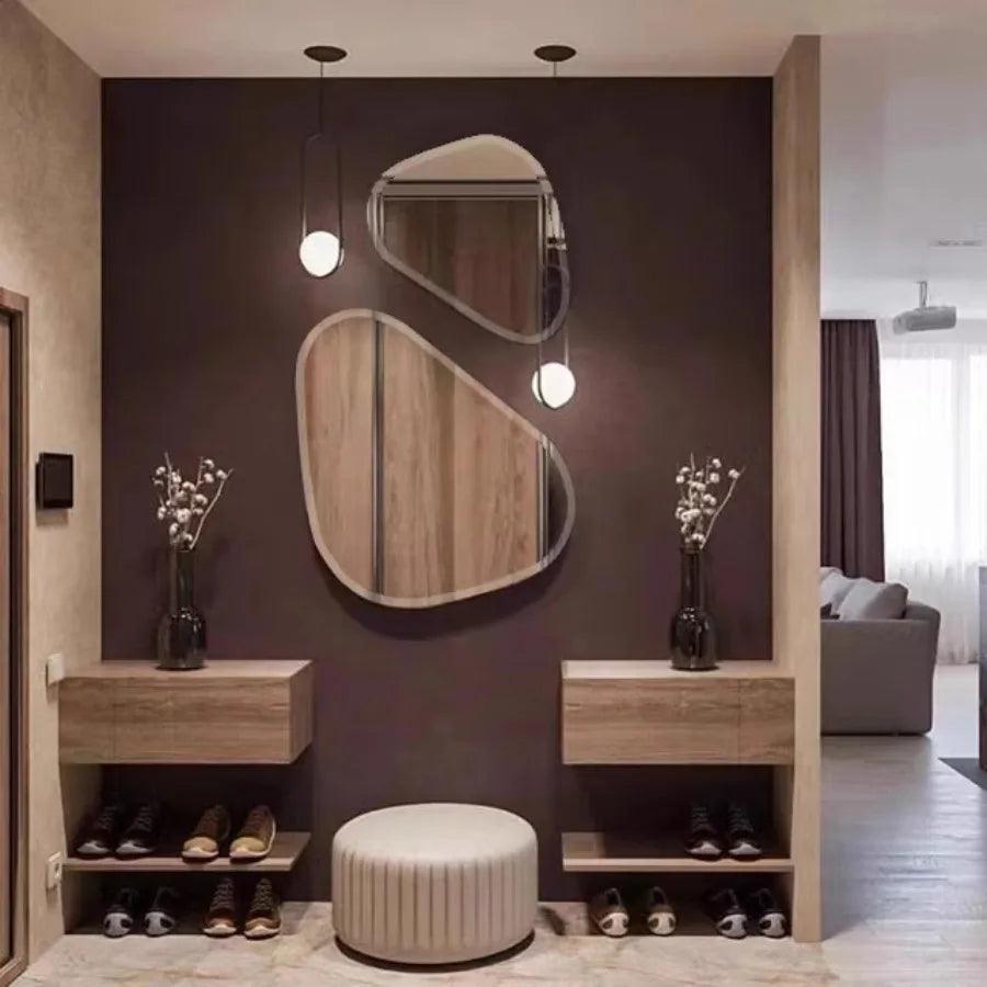 Wall Mirror Aesthetic Big Makeup Women Vanity Bathroom Mirror Decoration Girls Shower Light Nordic Home Design Espejo Home Decor - Pacisia