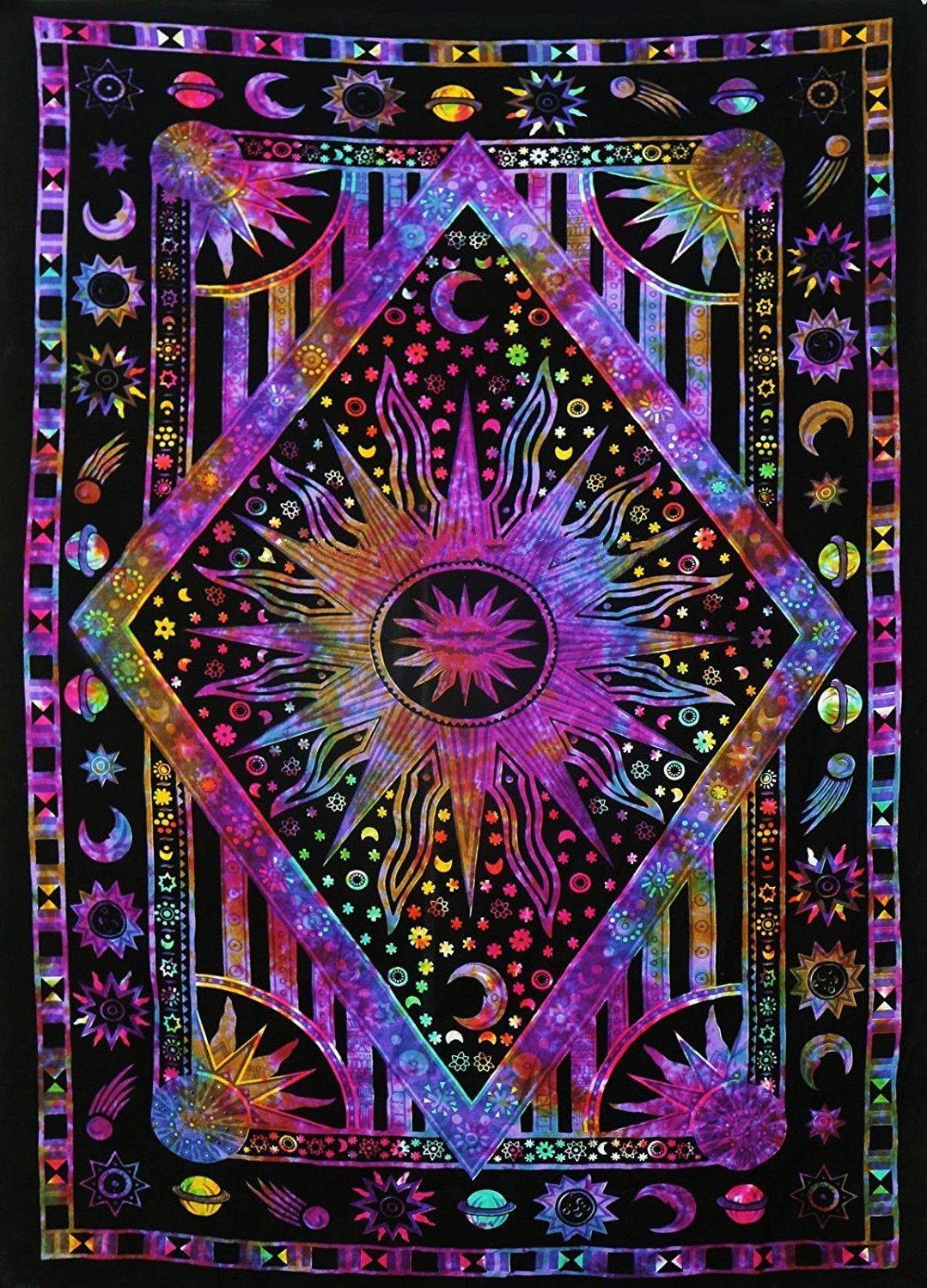 Wall-mounted sun moon tapestry psychedelic tapestry bohemian wall-mounted dormitory beach single - Pacisia