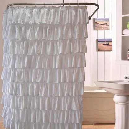 Waterproof Corrugated Edge Shower Curtain Ruffle Bathroom - Pacisia