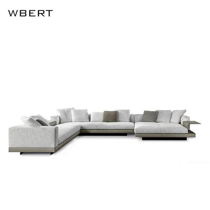 Wbert Italian Designer Large Family Corner Sofa Cotton Hemp Fabric Minimal Living Room Modular Combination For Hotel Villa Use - Pacisia