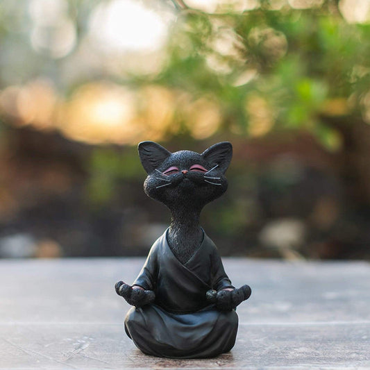 Whimsical Black Buddha Cat Figurine Meditation Yoga Collectible Happy Cat Decor Home Garden Decoration Garden Ornament - Pacisia