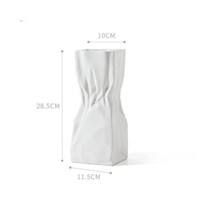 White Ceramic Vase Art Ornaments Living Room Flower Arrangement Decoration - Pacisia