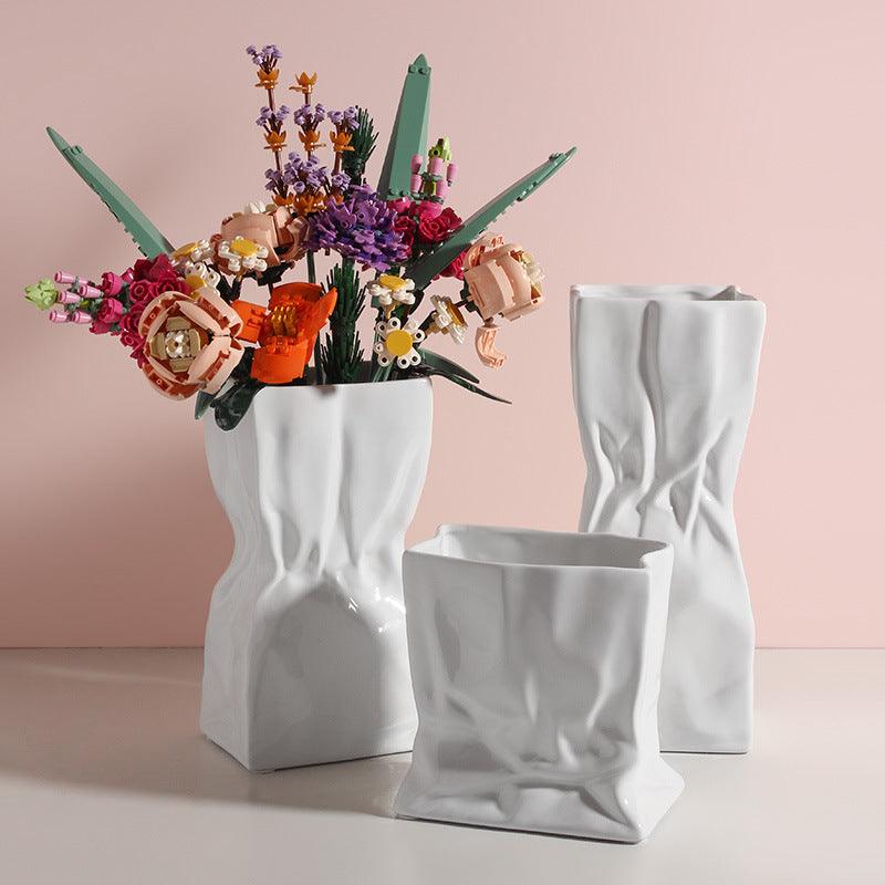 White Ceramic Vase Art Ornaments Living Room Flower Arrangement Decoration - Pacisia