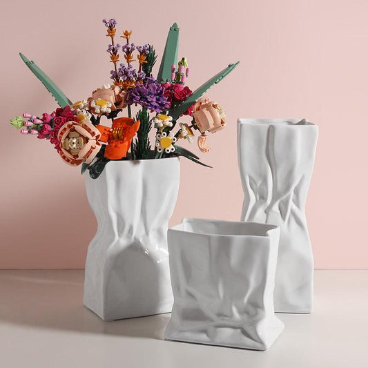 White Ceramic Vase Art Ornaments Living Room Flower Arrangement Decoration - Pacisia