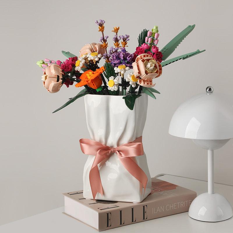 White Ceramic Vase Art Ornaments Living Room Flower Arrangement Decoration - Pacisia