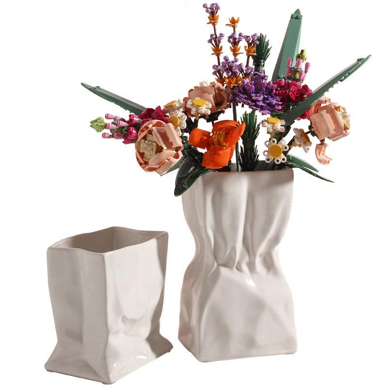 White Ceramic Vase Art Ornaments Living Room Flower Arrangement Decoration - Pacisia
