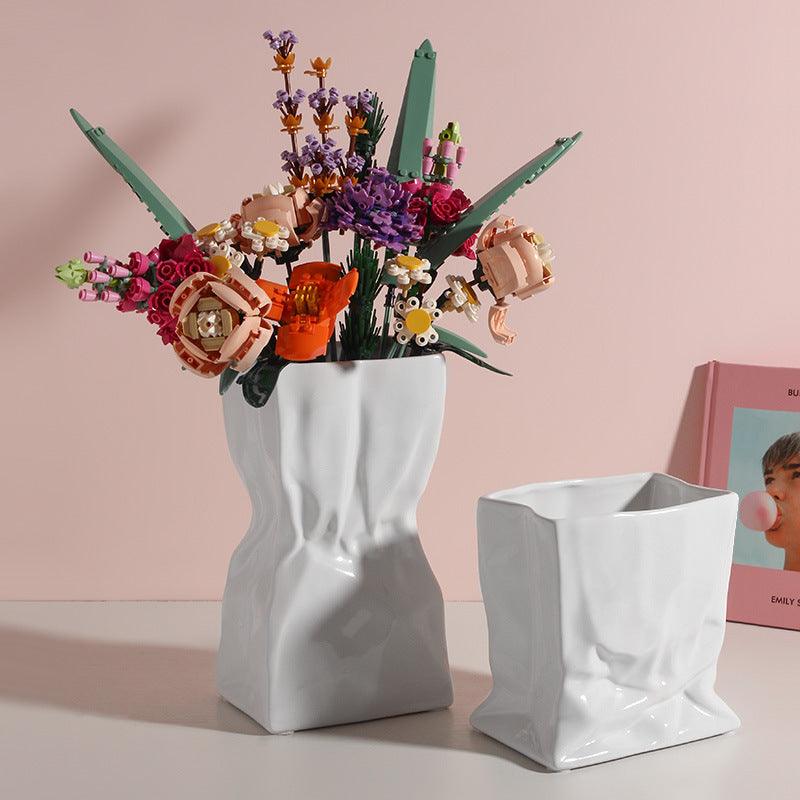 White Ceramic Vase Art Ornaments Living Room Flower Arrangement Decoration - Pacisia