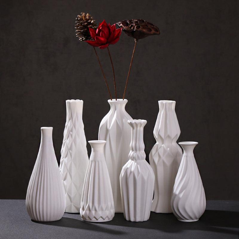 White Ceramic Water-grown Dried Flower Vase Living Room Decoration Ornaments - Pacisia