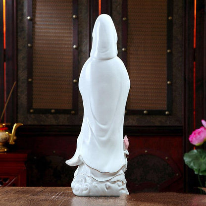 White Jade Avalokitesvara Bodhisattva Statue Ceramic Ornament - Pacisia