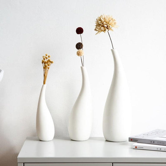 White Water Drop Vase Simple Modern Model Room Ceramic Dried Flower Flower Ornaments - Pacisia