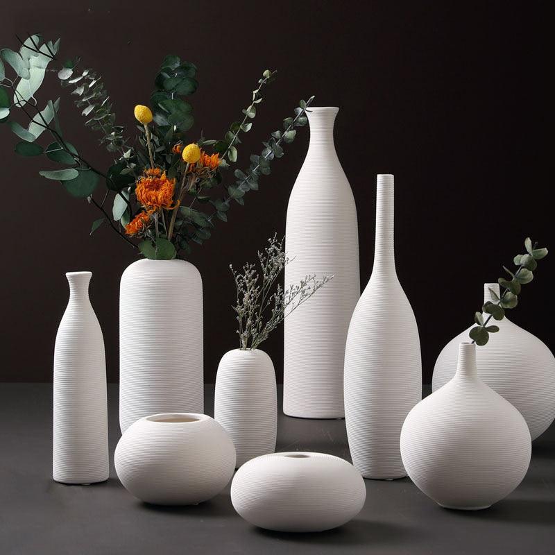 Wholesale Modern Minimalist White Ceramic Vase Ornaments European Creative Art Flower Arrangement Dried Flowers Artificial Flowers Home Decoration - Pacisia
