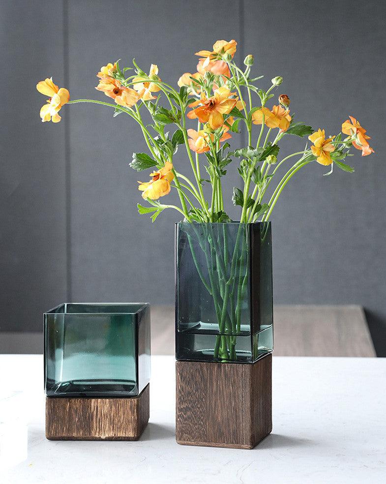 Wood Color Tansparent Glass Vase Combination Flower Arrangement - Pacisia