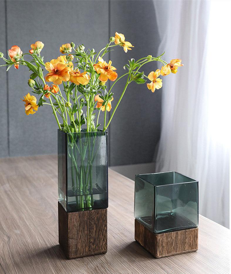 Wood Color Tansparent Glass Vase Combination Flower Arrangement - Pacisia